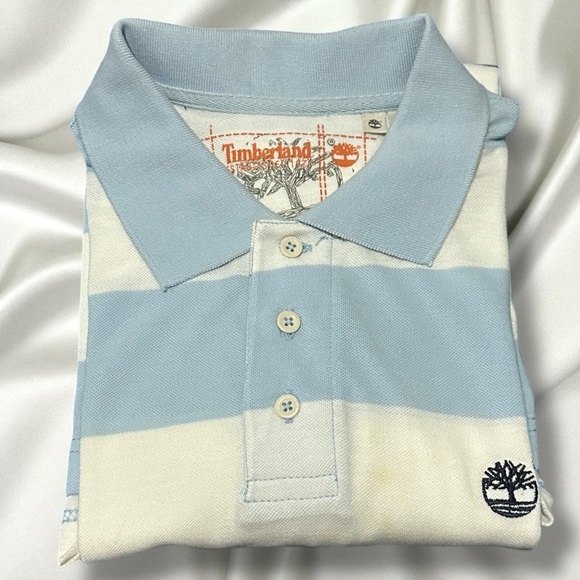 246 Timberland | EUC Blue & White Striped Polo Shirt (Size M) - Picture 15 of 15